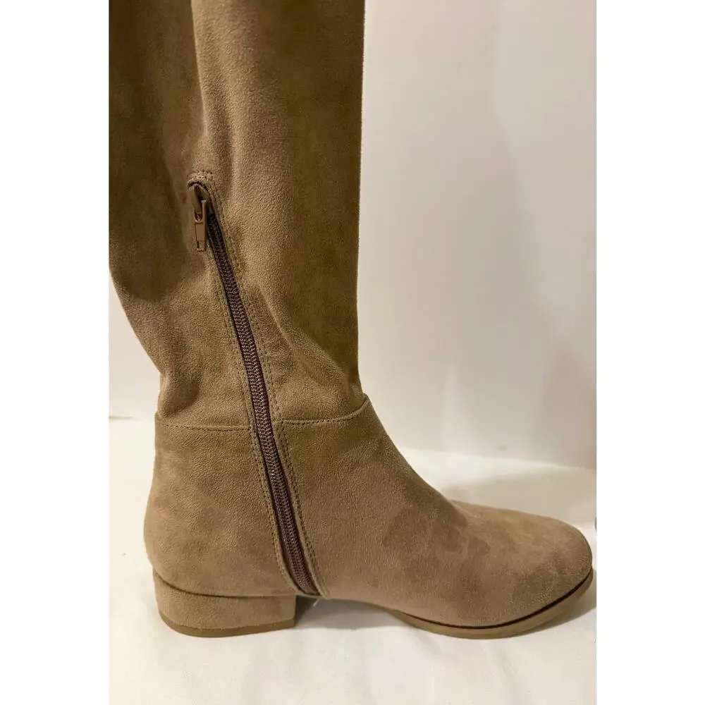 Chinese Laundry King Tan Taupe Suede Over The Knee OTK Tie Top Boots 6.5 NWOB